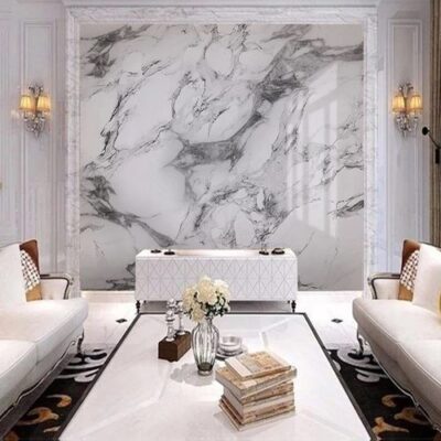 Marble Wall Paper Home Room Decal Decoration-White