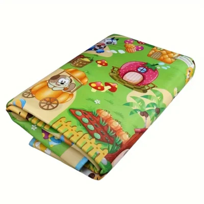 Foldable Double-Sided Baby Crawling Mat with Adorable Animal and Vehicle Designs