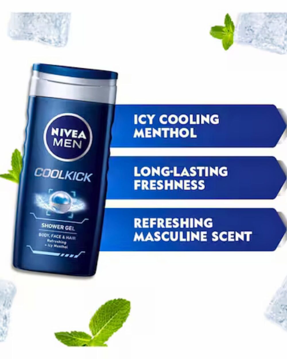 Nivea Men Cool Kick Shower Gel – 3-in-1 Body, Face & Hair Wash (500ml) - Image 2